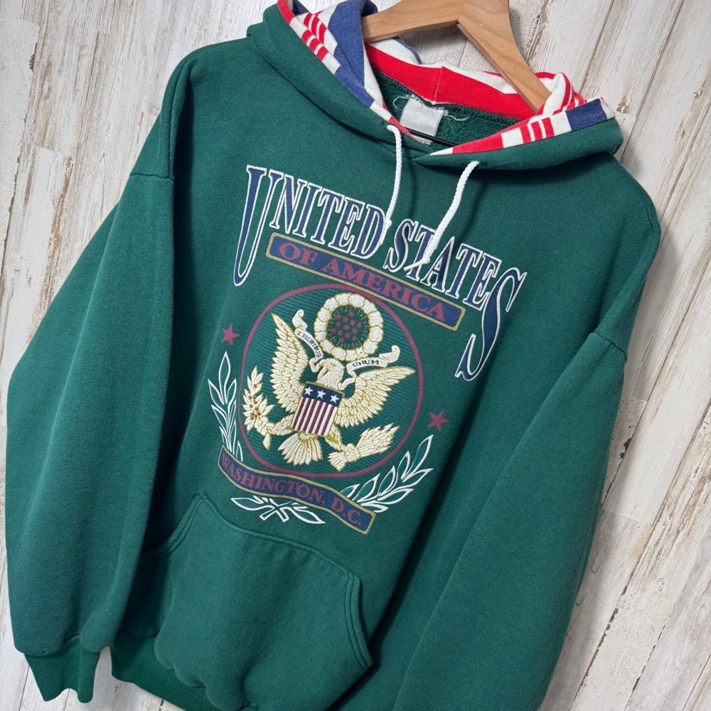 Vintage 90s United States of America USA Hoodie‎ Sweatshirt Mens Size Large